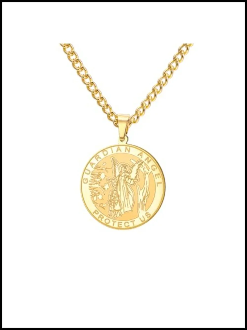 Stainless Steel Guardian Angel Pendant Necklace Religious Keepsake Jewelry